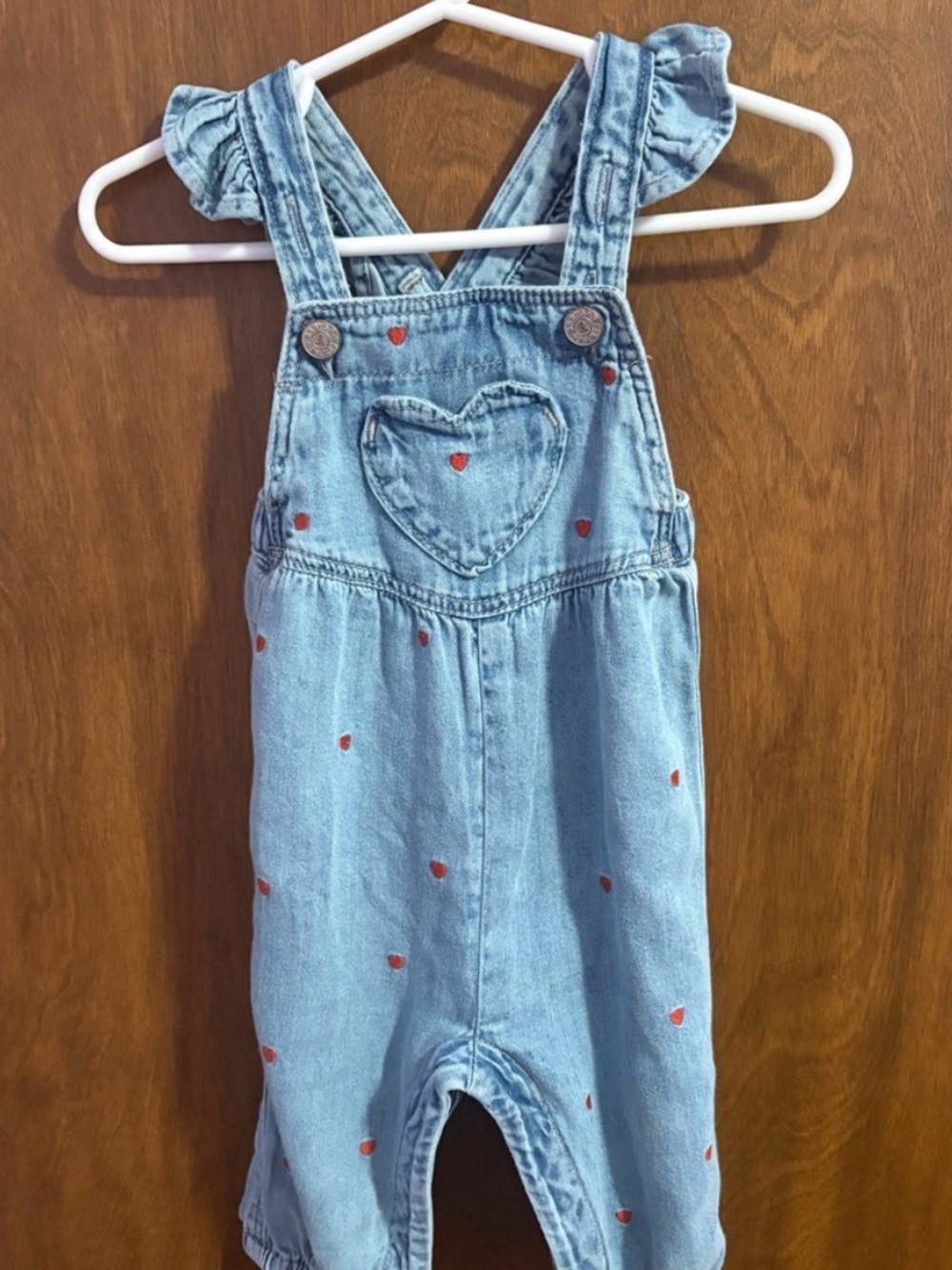 NWT GAP Light Blue Denim Overalls with Red Heart Detail